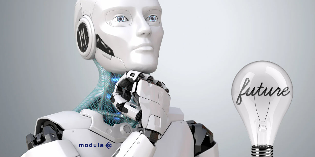 Denkender Roboter, welcher die die Zukunft bestimmt